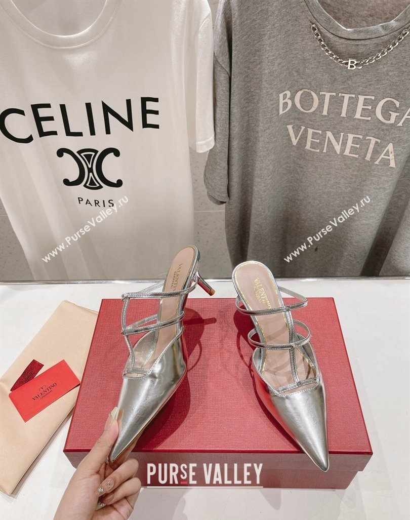 Valentino Rockstud Wispy Calfskin Heel Mules 6cm Silver 2024 0429 (MD-240429148)