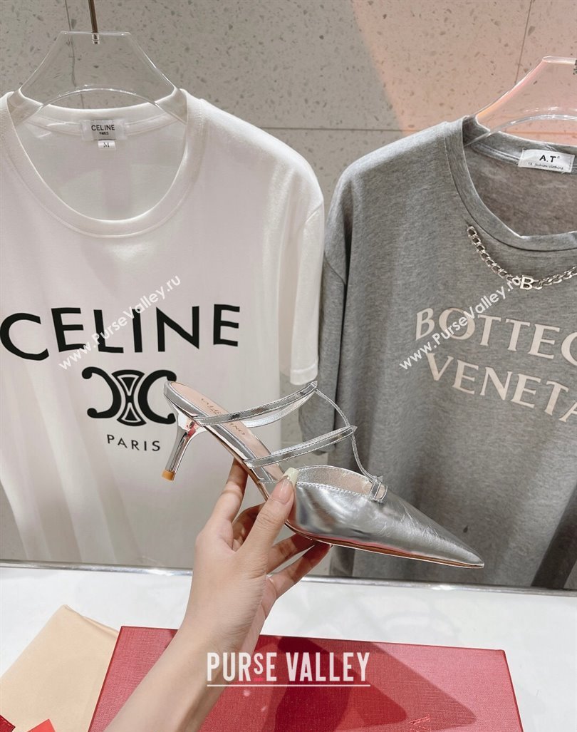 Valentino Rockstud Wispy Calfskin Heel Mules 6cm Silver 2024 0429 (MD-240429148)