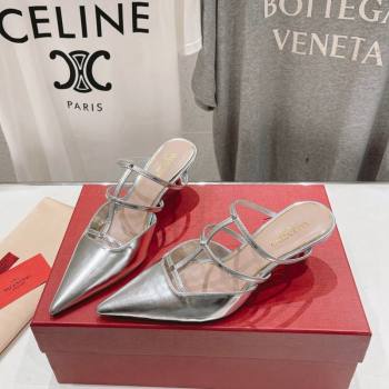 Valentino Rockstud Wispy Calfskin Heel Mules 6cm Silver 2024 0429 (MD-240429148)
