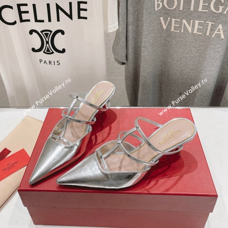 Valentino Rockstud Wispy Calfskin Heel Mules 6cm Silver 2024 0429 (MD-240429148)