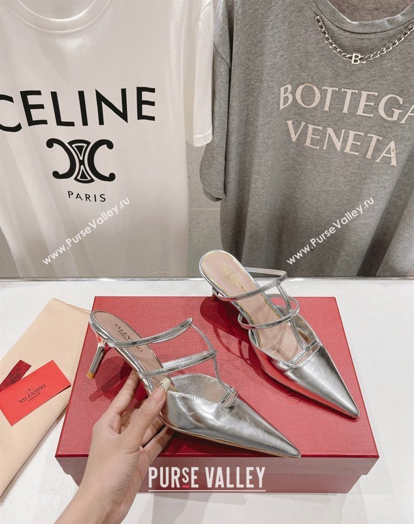 Valentino Rockstud Wispy Calfskin Heel Mules 6cm Silver 2024 0429 (MD-240429148)