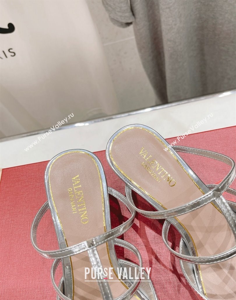 Valentino Rockstud Wispy Calfskin Heel Mules 6cm Silver 2024 0429 (MD-240429148)