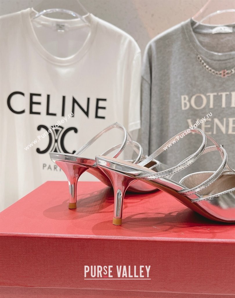 Valentino Rockstud Wispy Calfskin Heel Mules 6cm Silver 2024 0429 (MD-240429148)