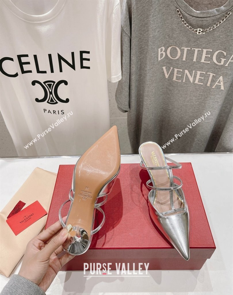 Valentino Rockstud Wispy Calfskin Heel Mules 6cm Silver 2024 0429 (MD-240429148)