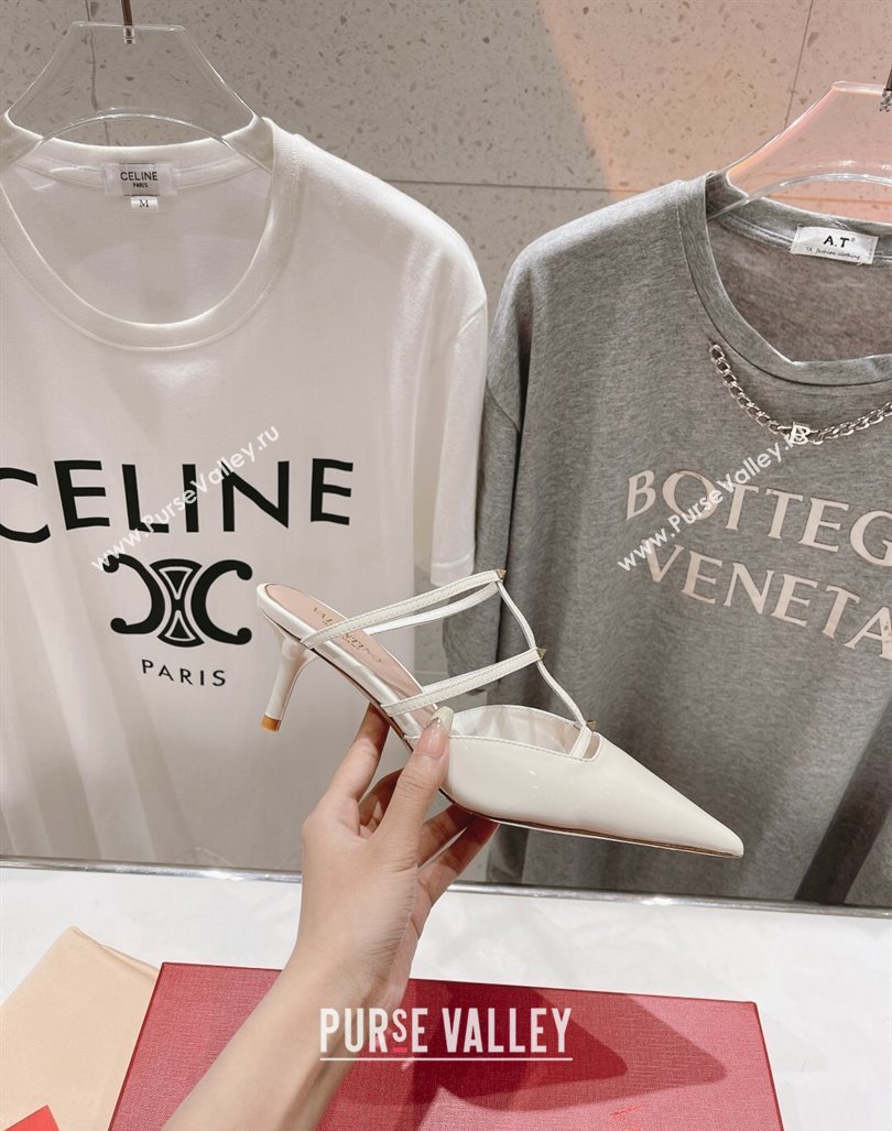 Valentino Rockstud Wispy Patent Calfskin Heel Mules 6cm White 2024 0429 (MD-240429150)