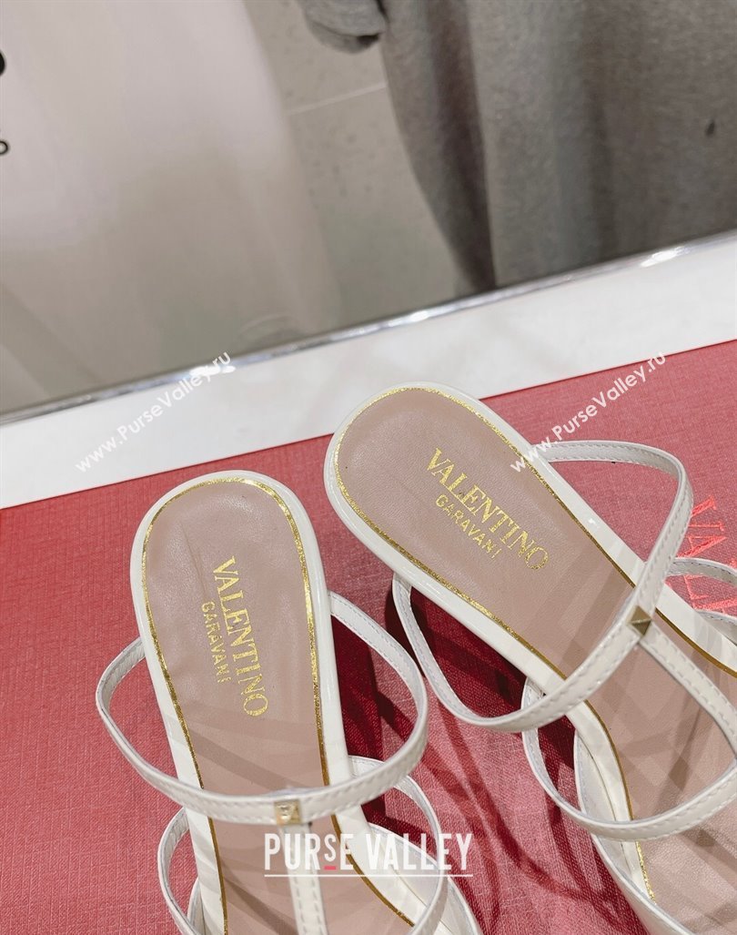 Valentino Rockstud Wispy Patent Calfskin Heel Mules 6cm White 2024 0429 (MD-240429150)