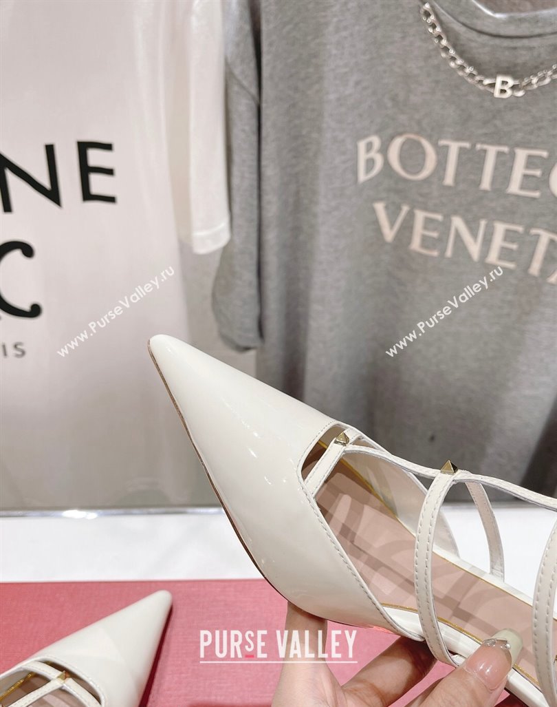 Valentino Rockstud Wispy Patent Calfskin Heel Mules 6cm White 2024 0429 (MD-240429150)