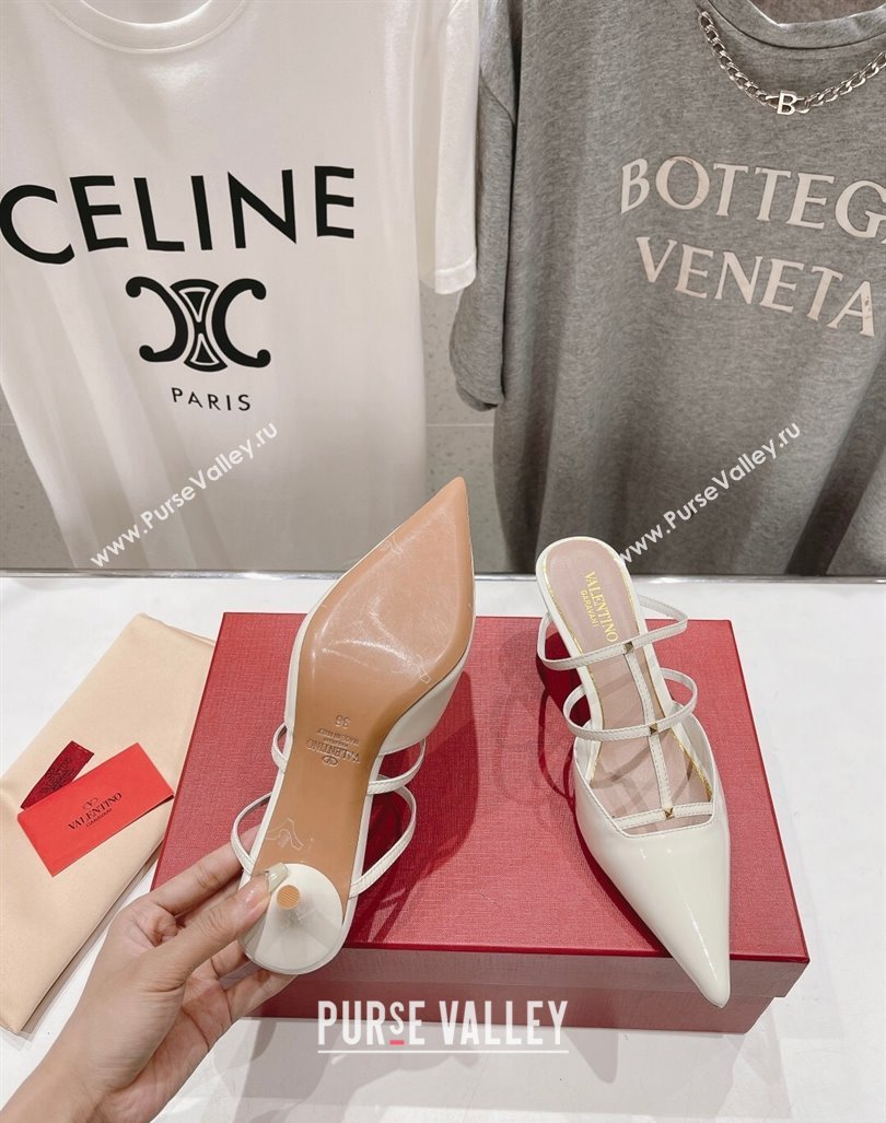 Valentino Rockstud Wispy Patent Calfskin Heel Mules 6cm White 2024 0429 (MD-240429150)