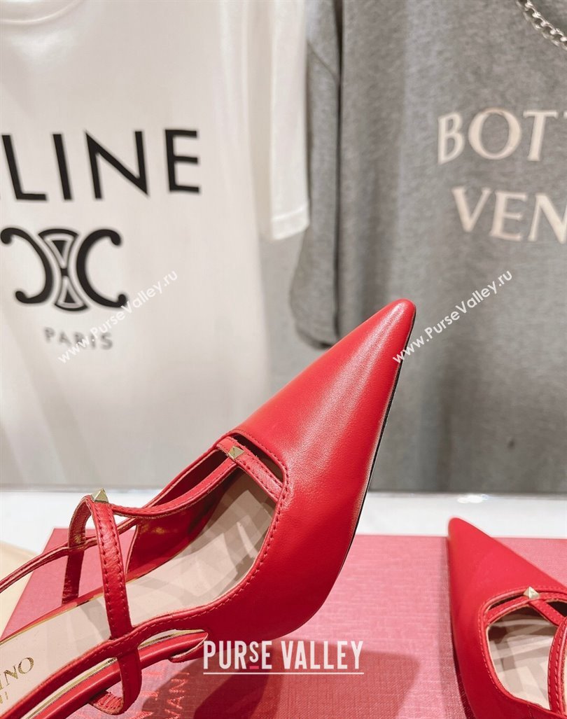 Valentino Rockstud Wispy Calfskin Leather Slingback Pumps 9cm Red 2024 0429 (MD-240429134)