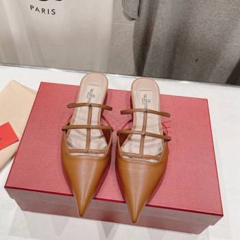 Valentino Rockstud Wispy Calfskin Leather Heel Mules 2.5cm Brown 2024 0429 (MD-240429152)
