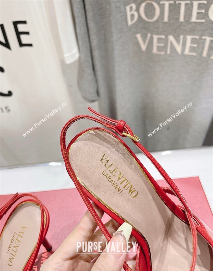 Valentino Rockstud Wispy Calfskin Leather Slingback Pumps 9cm Red 2024 0429 (MD-240429134)