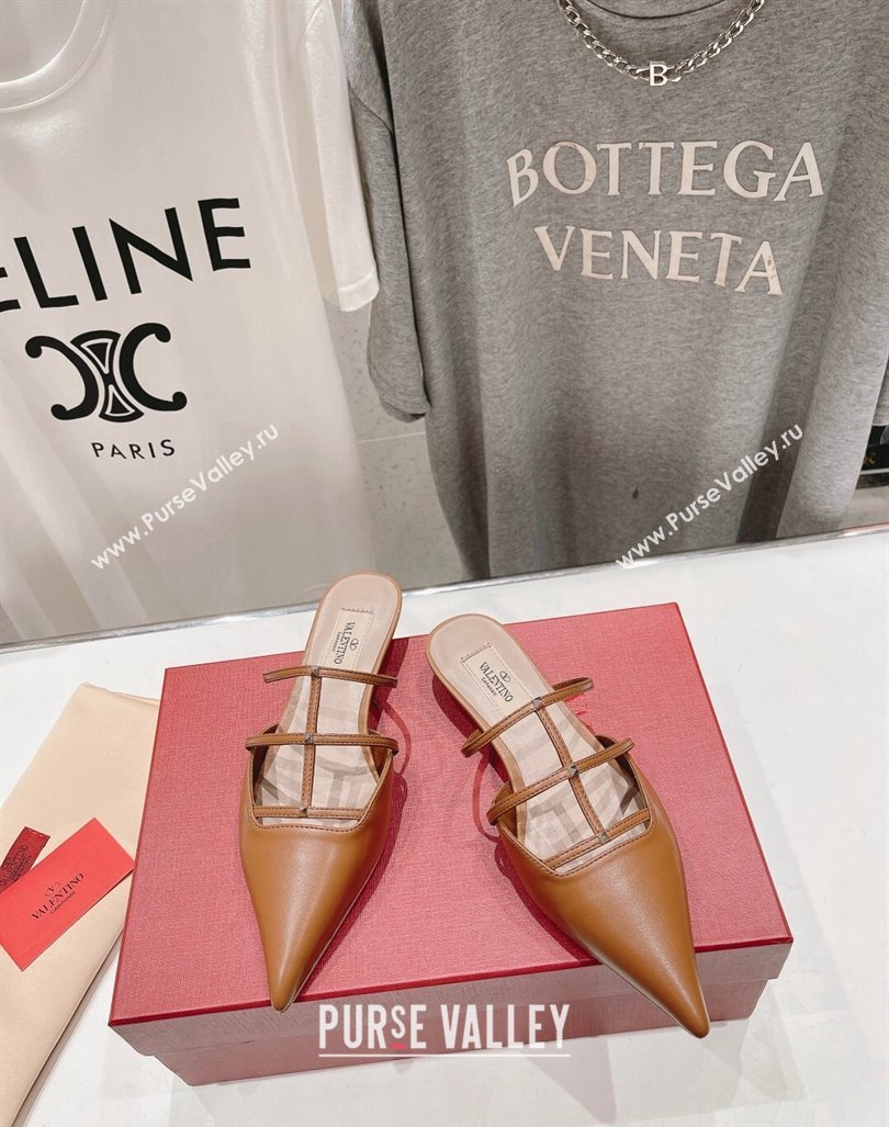 Valentino Rockstud Wispy Calfskin Leather Heel Mules 2.5cm Brown 2024 0429 (MD-240429152)