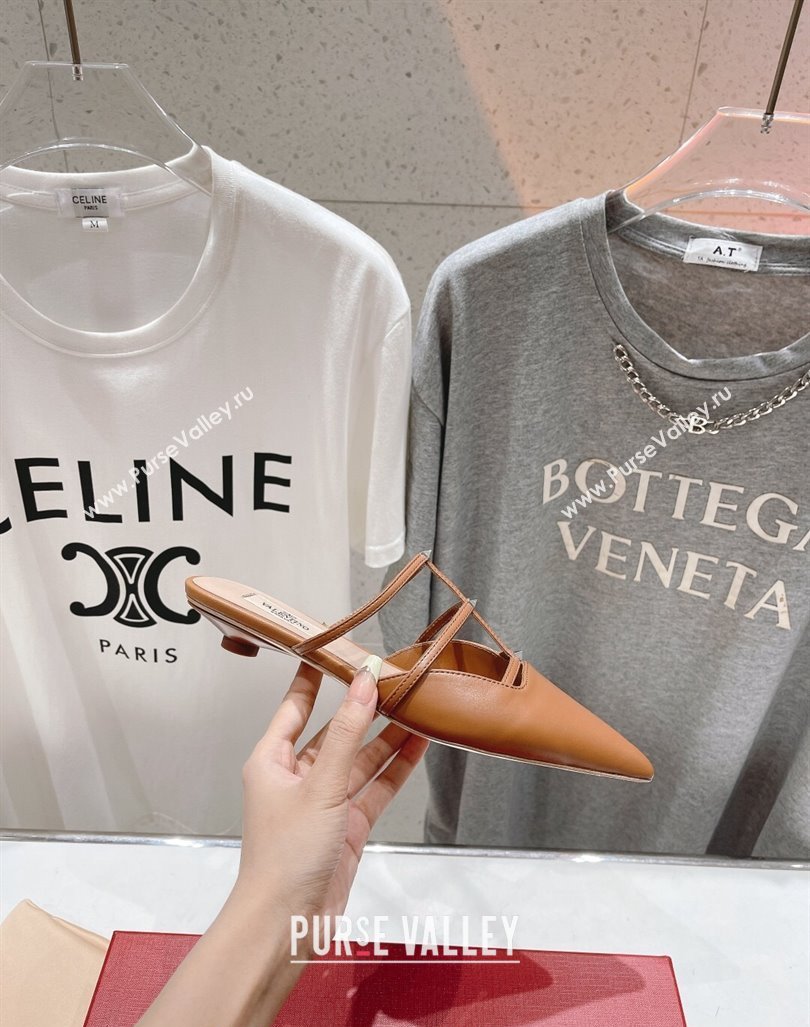 Valentino Rockstud Wispy Calfskin Leather Heel Mules 2.5cm Brown 2024 0429 (MD-240429152)