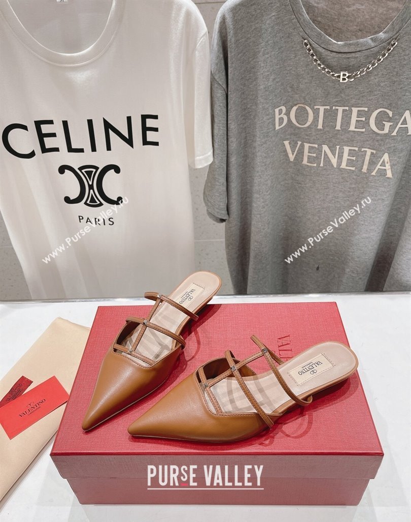 Valentino Rockstud Wispy Calfskin Leather Heel Mules 2.5cm Brown 2024 0429 (MD-240429152)