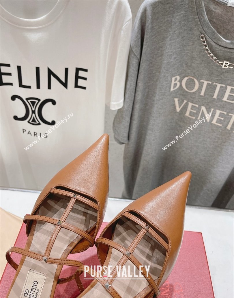 Valentino Rockstud Wispy Calfskin Leather Heel Mules 2.5cm Brown 2024 0429 (MD-240429152)