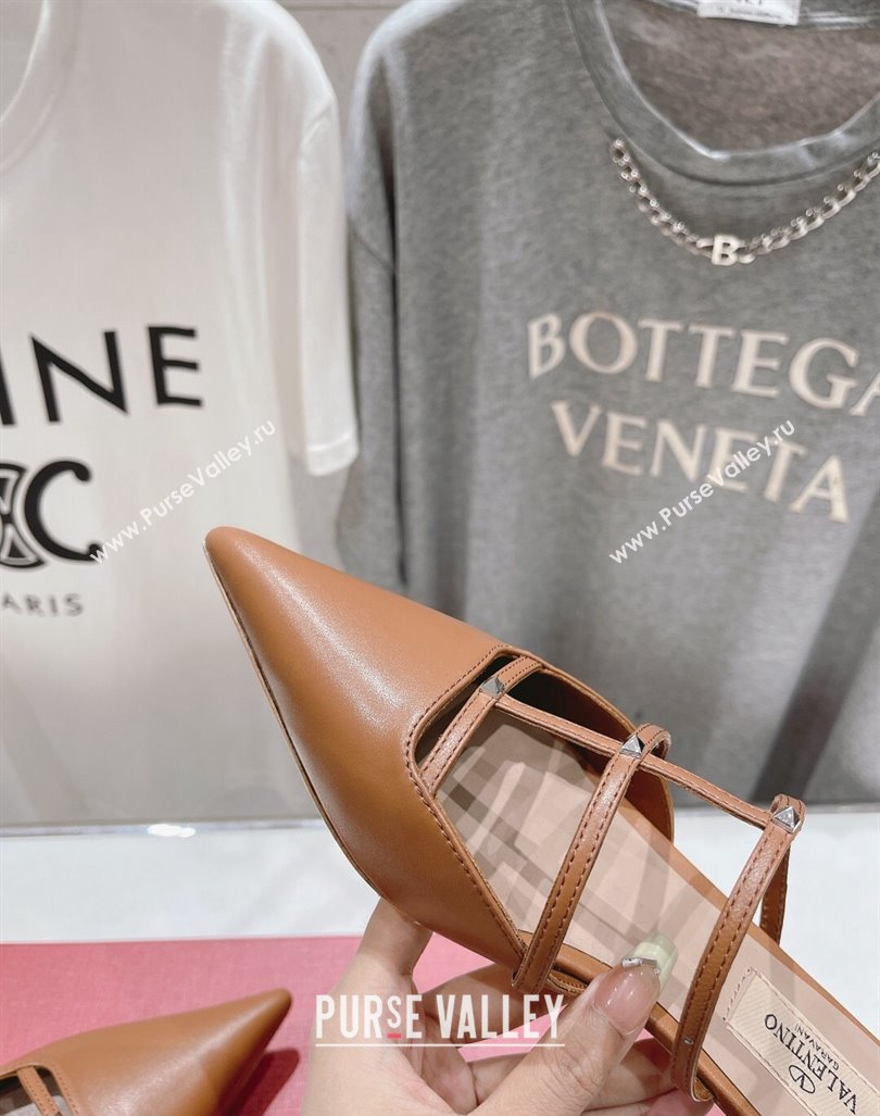 Valentino Rockstud Wispy Calfskin Leather Heel Mules 2.5cm Brown 2024 0429 (MD-240429152)