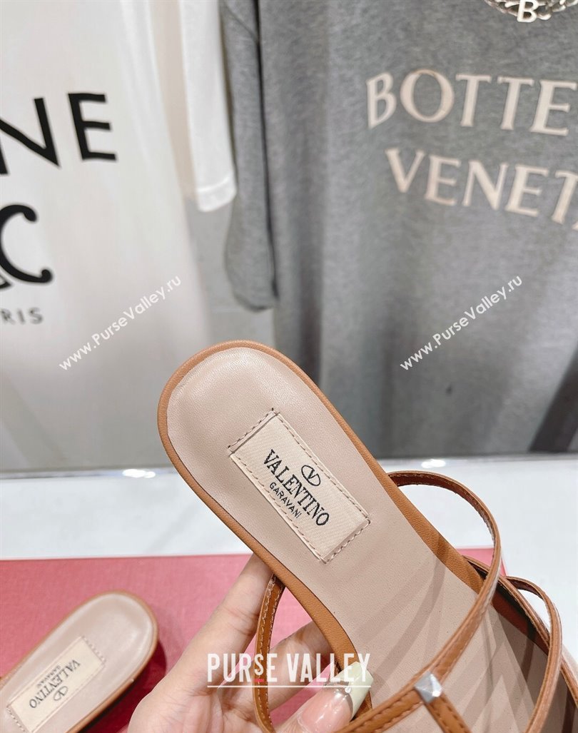 Valentino Rockstud Wispy Calfskin Leather Heel Mules 2.5cm Brown 2024 0429 (MD-240429152)