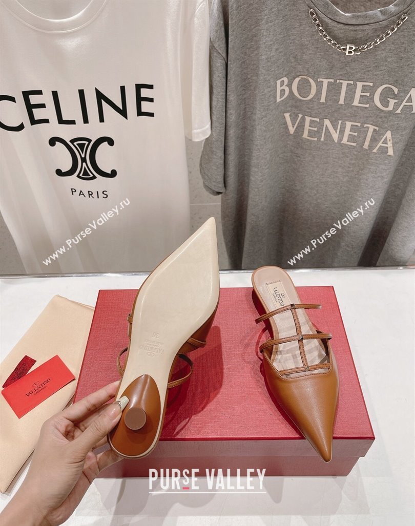 Valentino Rockstud Wispy Calfskin Leather Heel Mules 2.5cm Brown 2024 0429 (MD-240429152)