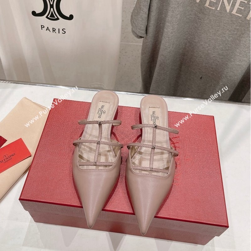 Valentino Rockstud Wispy Calfskin Leather Heel Mules 2.5cm Dusty Pink 2024 0429 (MD-240429153)