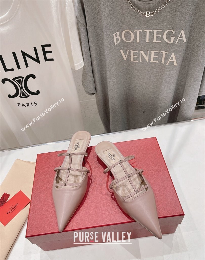 Valentino Rockstud Wispy Calfskin Leather Heel Mules 2.5cm Dusty Pink 2024 0429 (MD-240429153)
