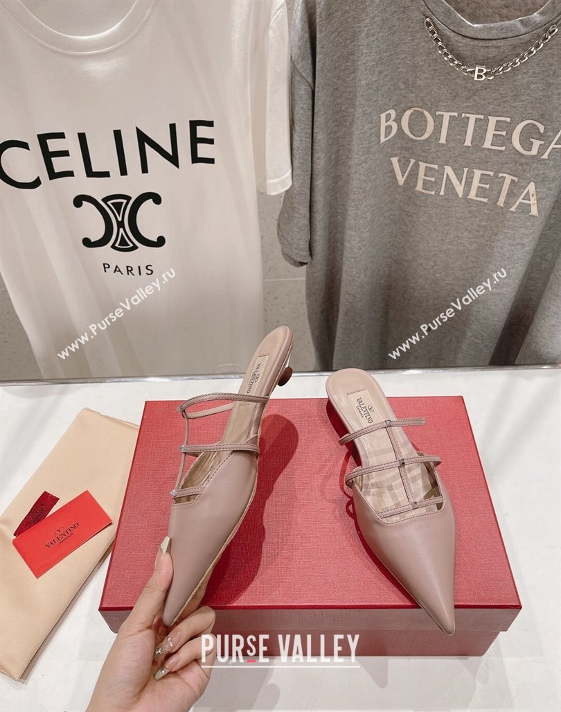 Valentino Rockstud Wispy Calfskin Leather Heel Mules 2.5cm Dusty Pink 2024 0429 (MD-240429153)