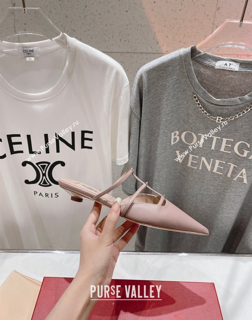 Valentino Rockstud Wispy Calfskin Leather Heel Mules 2.5cm Dusty Pink 2024 0429 (MD-240429153)