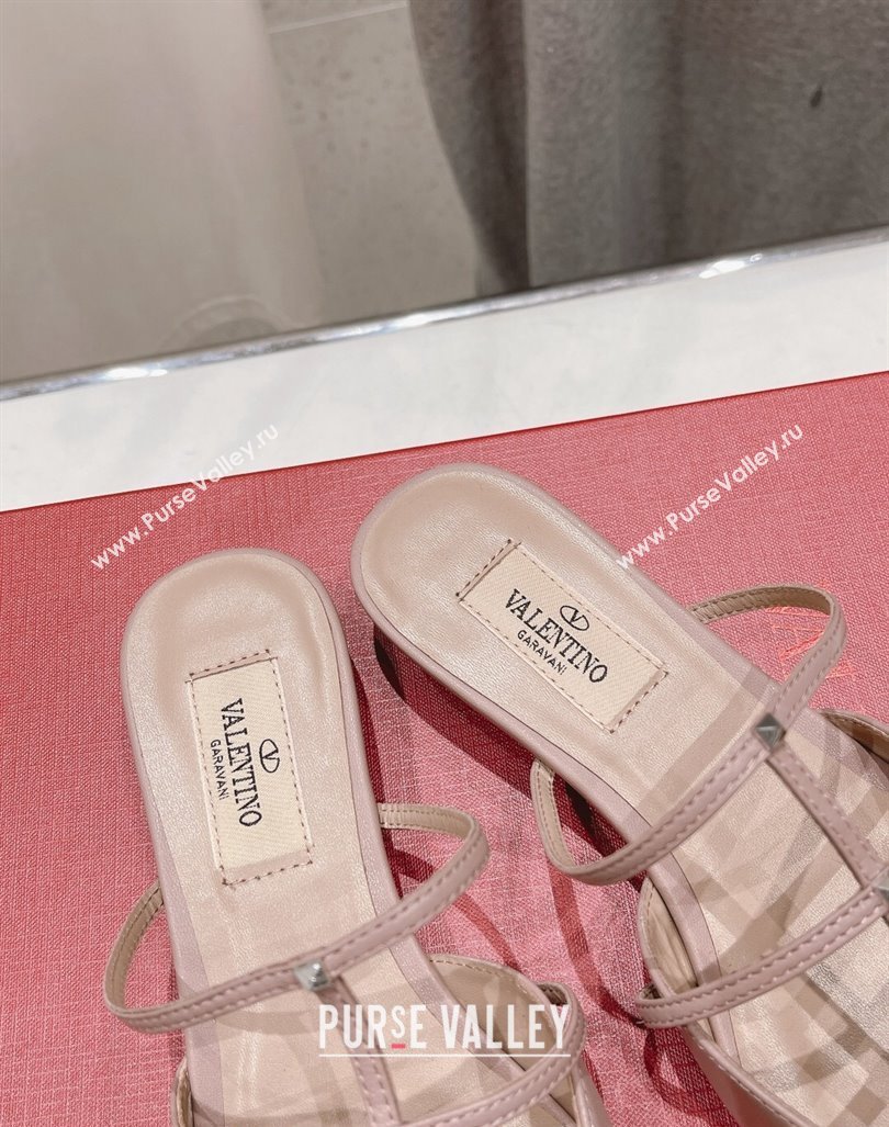 Valentino Rockstud Wispy Calfskin Leather Heel Mules 2.5cm Dusty Pink 2024 0429 (MD-240429153)