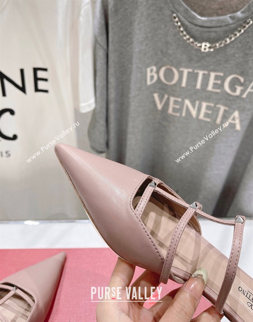 Valentino Rockstud Wispy Calfskin Leather Heel Mules 2.5cm Dusty Pink 2024 0429 (MD-240429153)