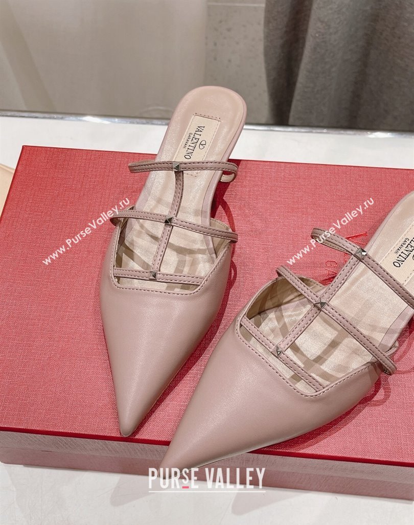 Valentino Rockstud Wispy Calfskin Leather Heel Mules 2.5cm Dusty Pink 2024 0429 (MD-240429153)