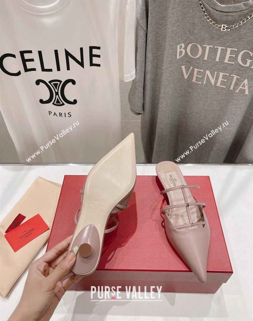 Valentino Rockstud Wispy Calfskin Leather Heel Mules 2.5cm Dusty Pink 2024 0429 (MD-240429153)