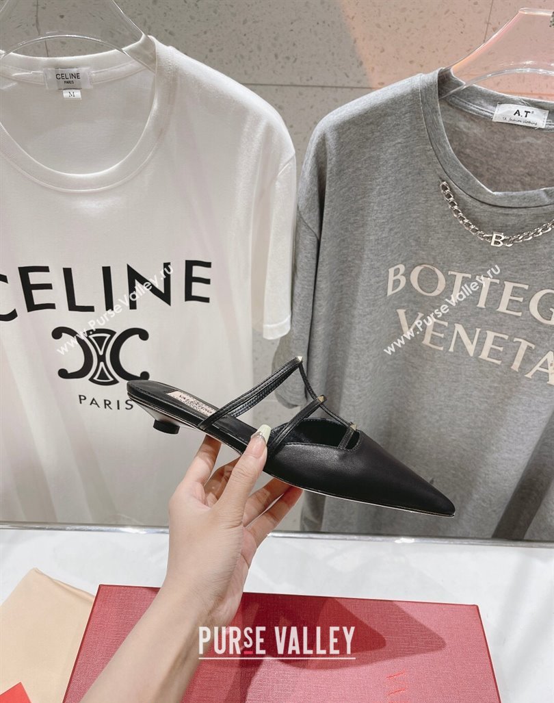 Valentino Rockstud Wispy Calfskin Leather Heel Mules 2.5cm Black 2024 0429 (MD-240429154)