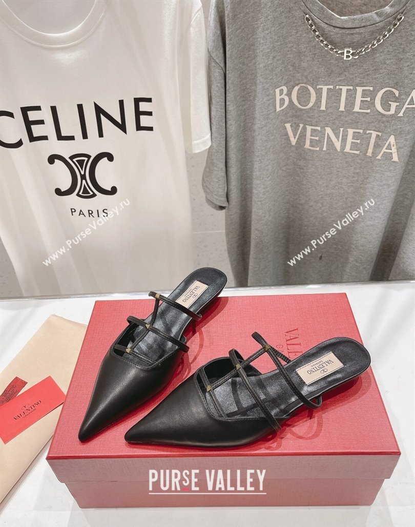 Valentino Rockstud Wispy Calfskin Leather Heel Mules 2.5cm Black 2024 0429 (MD-240429154)