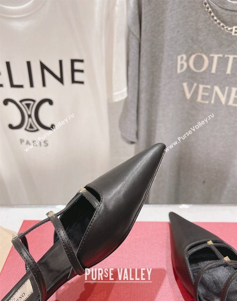 Valentino Rockstud Wispy Calfskin Leather Heel Mules 2.5cm Black 2024 0429 (MD-240429154)