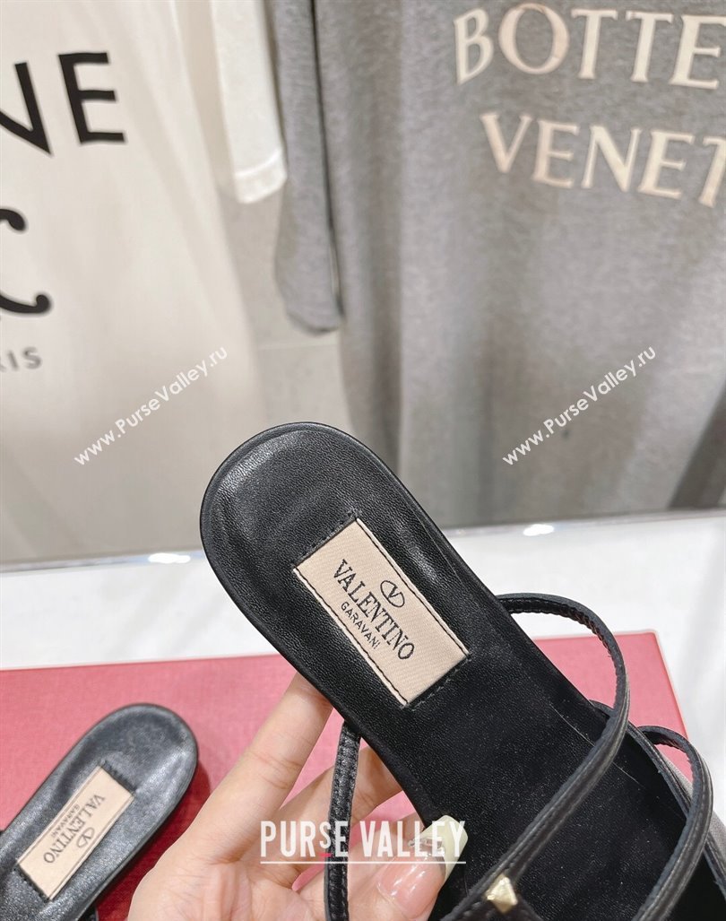 Valentino Rockstud Wispy Calfskin Leather Heel Mules 2.5cm Black 2024 0429 (MD-240429154)