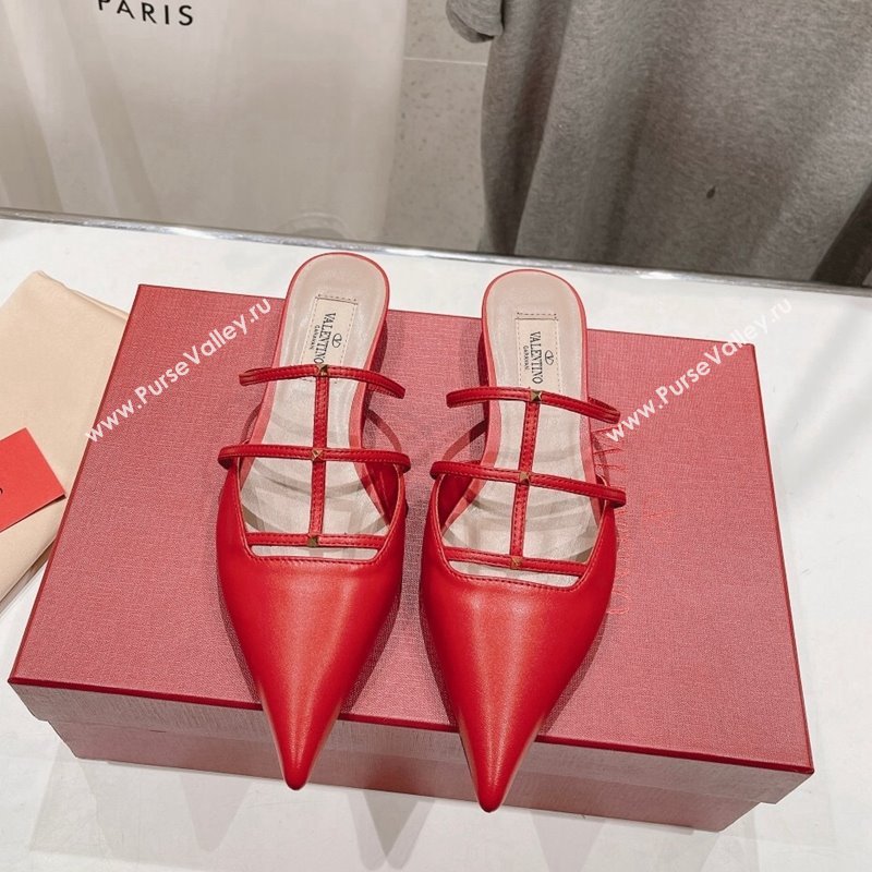 Valentino Rockstud Wispy Calfskin Leather Heel Mules 2.5cm Red 2024 0429 (MD-240429155)