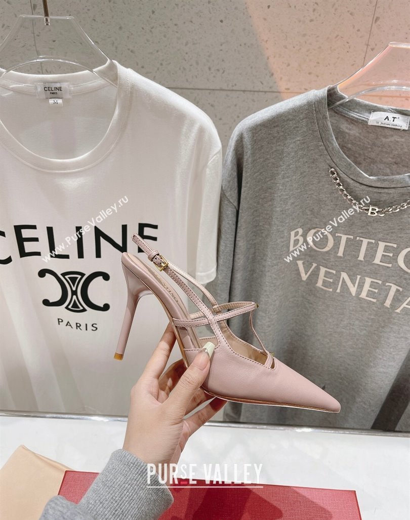 Valentino Rockstud Wispy Calfskin Leather Slingback Pumps 9cm Dusty Pink 2024 0429 (MD-240429135)