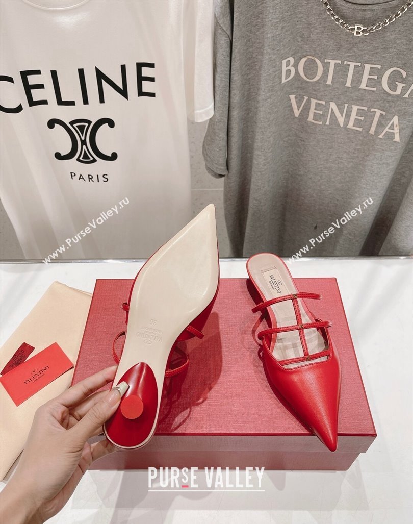 Valentino Rockstud Wispy Calfskin Leather Heel Mules 2.5cm Red 2024 0429 (MD-240429155)