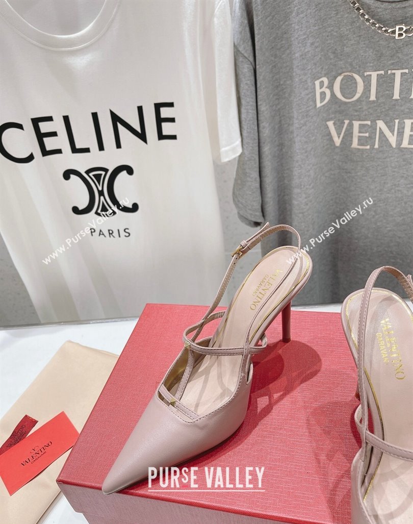 Valentino Rockstud Wispy Calfskin Leather Slingback Pumps 9cm Dusty Pink 2024 0429 (MD-240429135)