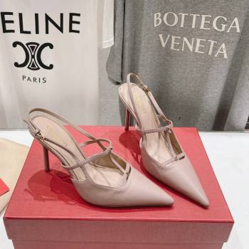 Valentino Rockstud Wispy Calfskin Leather Slingback Pumps 9cm Dusty Pink 2024 0429 (MD-240429135)