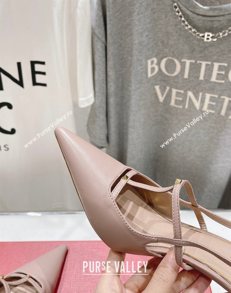 Valentino Rockstud Wispy Calfskin Leather Slingback Pumps 9cm Dusty Pink 2024 0429 (MD-240429135)