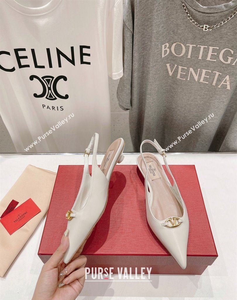 Valentino The Bold Edition VLogo Calfskin Slingback Ballerinas White 2024 0429 (MD-240429160)