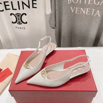 Valentino The Bold Edition VLogo Calfskin Slingback Ballerinas White 2024 0429 (MD-240429160)