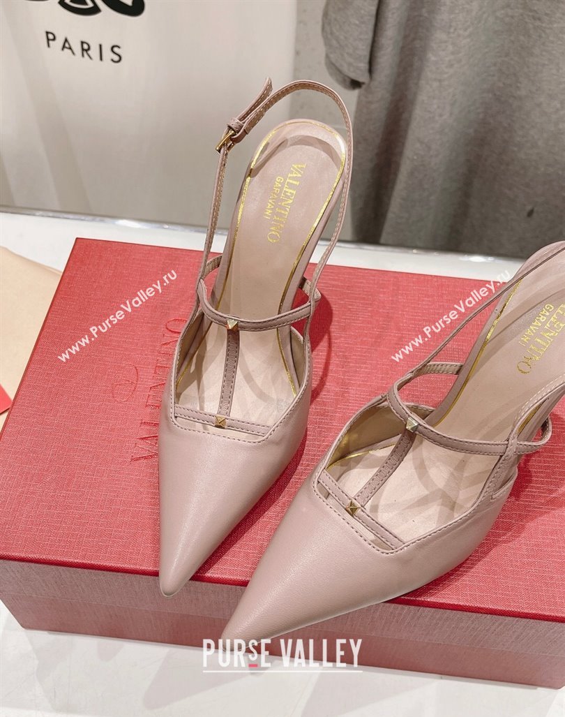 Valentino Rockstud Wispy Calfskin Leather Slingback Pumps 9cm Dusty Pink 2024 0429 (MD-240429135)