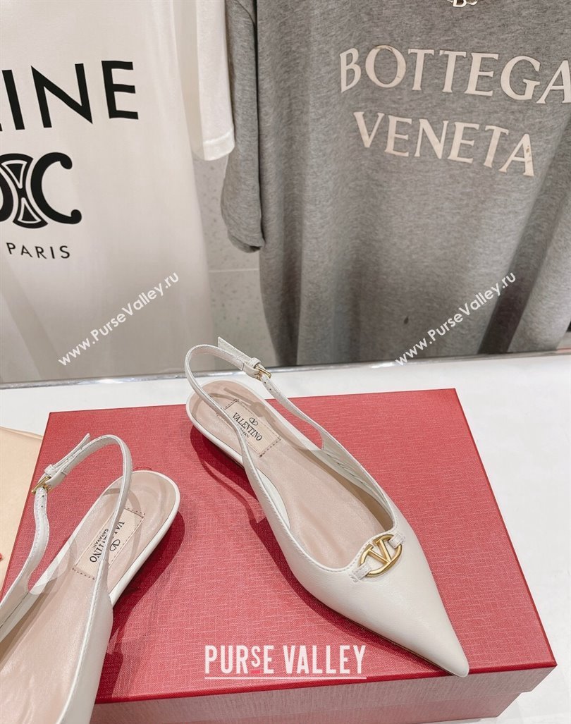 Valentino The Bold Edition VLogo Calfskin Slingback Ballerinas White 2024 0429 (MD-240429160)