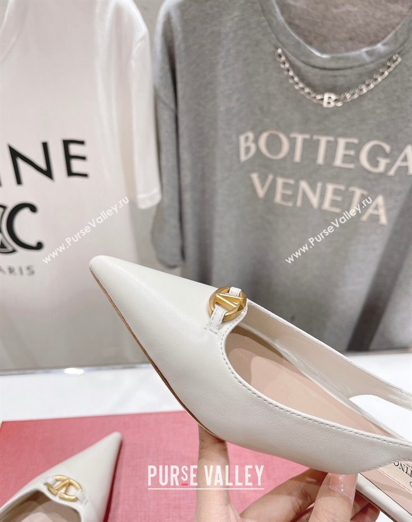 Valentino The Bold Edition VLogo Calfskin Slingback Ballerinas White 2024 0429 (MD-240429160)