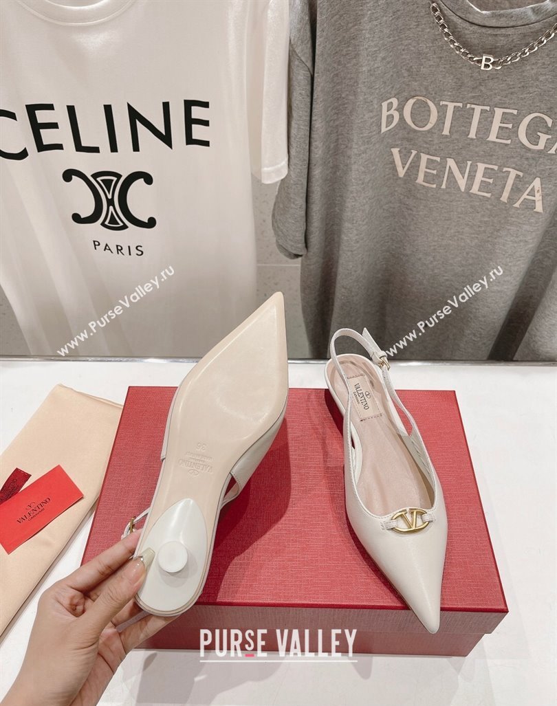 Valentino The Bold Edition VLogo Calfskin Slingback Ballerinas White 2024 0429 (MD-240429160)