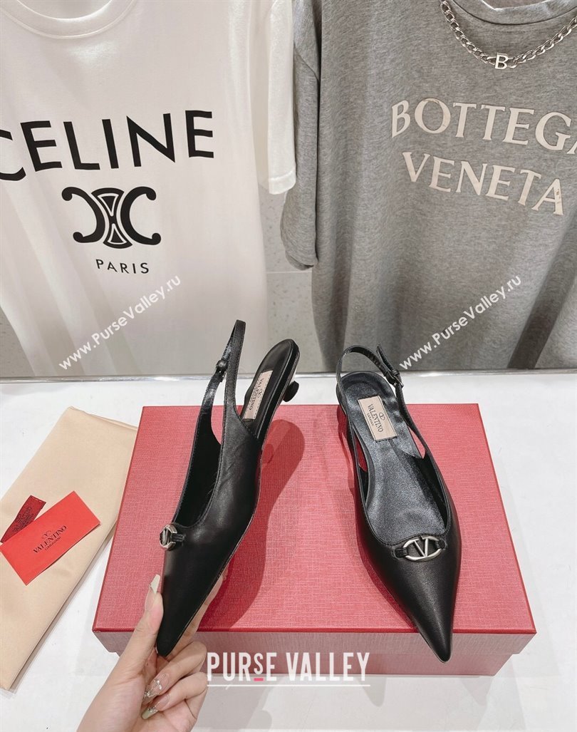 Valentino The Bold Edition VLogo Calfskin Slingback Ballerinas Black 2024 0429 (MD-240429161)