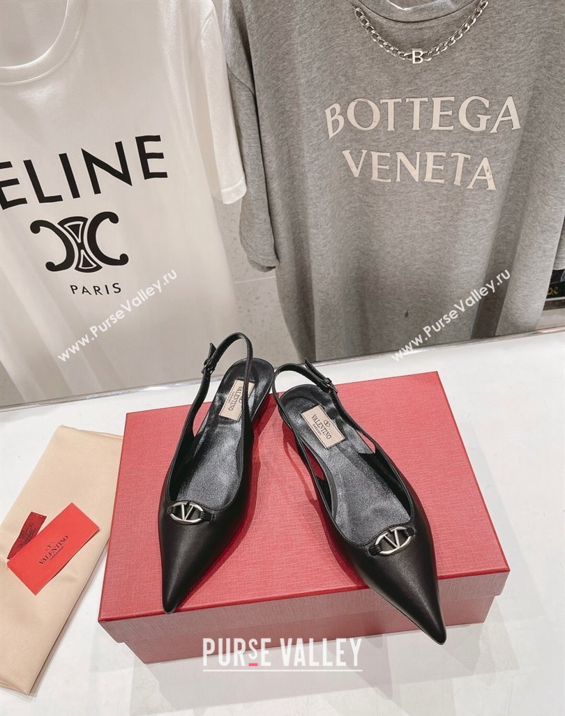 Valentino The Bold Edition VLogo Calfskin Slingback Ballerinas Black 2024 0429 (MD-240429161)