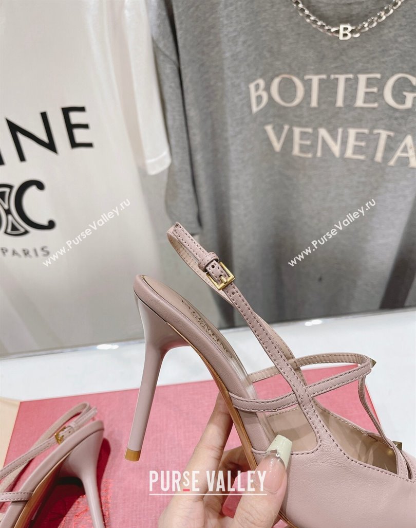 Valentino Rockstud Wispy Calfskin Leather Slingback Pumps 9cm Dusty Pink 2024 0429 (MD-240429135)