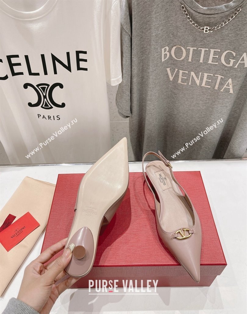 Valentino The Bold Edition VLogo Calfskin Slingback Ballerinas Dusty Pink 2024 0429 (MD-240429162)